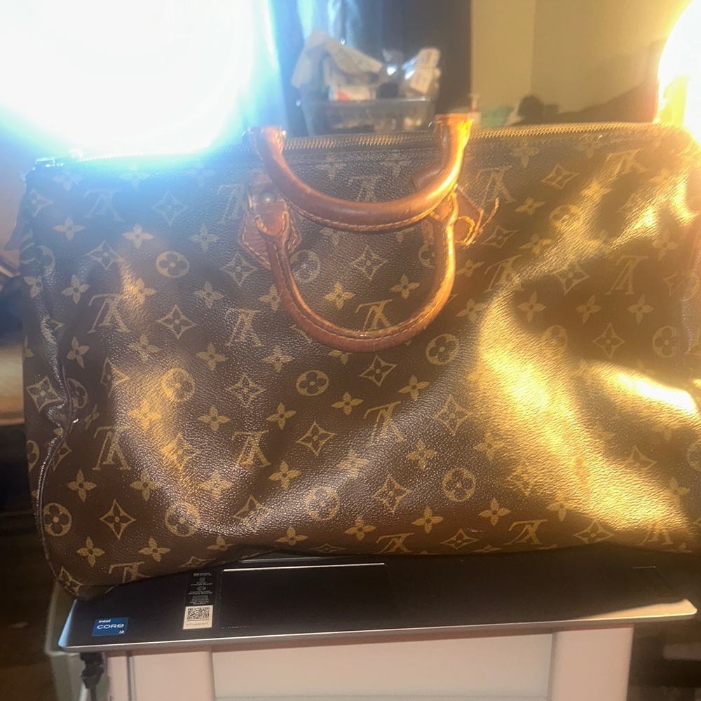 Louis Vuitton Brown Monogram Canvas Satchel with Tan Handles